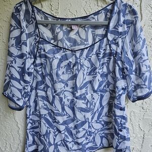 Elegant Blue Leaf Print Blouse